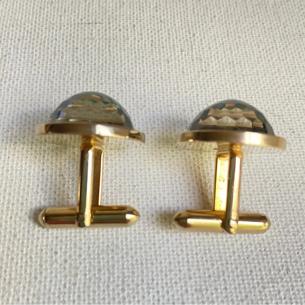 SWANK Grand Prix cuff links vintage with multicolored faceted rhinestones in box